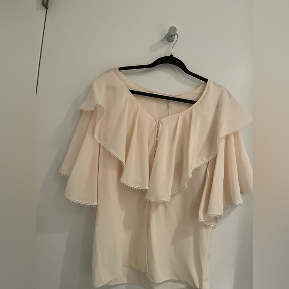 Chloé Ruffled Collar Silk Crepe de Chine Blouse Button Front V-Neck White NWT - Picture 4 of 14